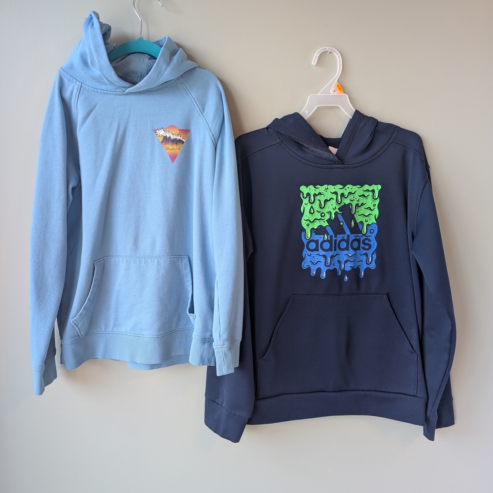 Adidas Boys' Navy Hoodie with Green & Blue Logo